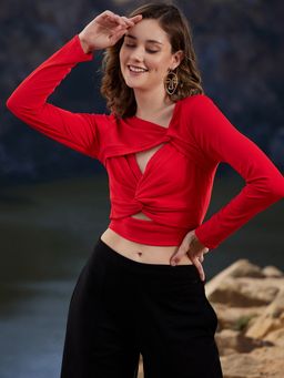 AAREIN - Front Twisted Styled Red Crop Top