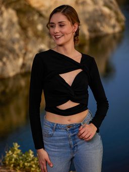 AAREIN - Twisted Wrap Black Crop Top