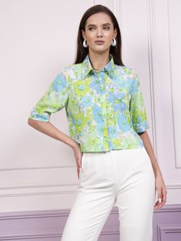 AAREIN - Immutable Multi-Color Floral Printed Crop Shirt