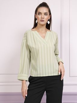 AAREIN - Immutable Green Striped Notched Neck Top