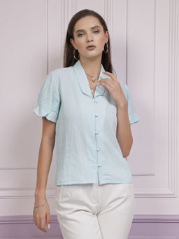 AAREIN - Immutable Textured Blue Half Sleeve Shirt