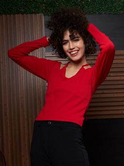 AAREIN - Ribbed Halter Neck Red Top