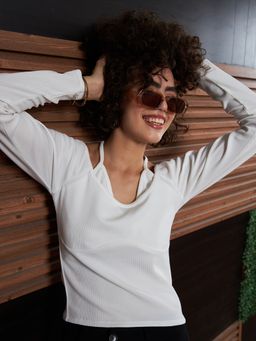 AAREIN - Ribbed Halter Neck White Top