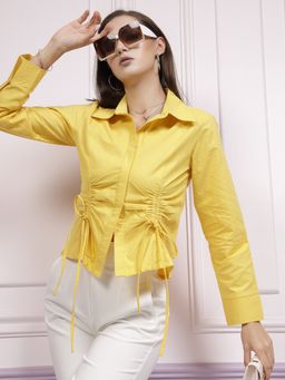 AAREIN - Yellow Spread Collar Ruched Shirt