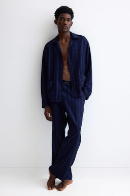 H&M - Men Blue Lyocell Pyjama Shirt And Bottoms