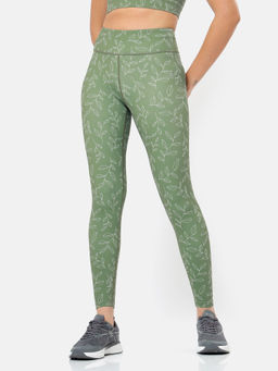 CULT - Absolute Fit Folaige Print Yoga Tights-Green