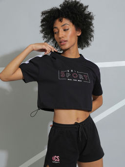 CULT - Colourblock Active Crop T-Shirt-Black