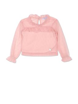 U.S. POLO ASSN. - Girls Pink Ruffled Hakoba Embroidered Top