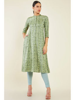 Soch - Women Green Rayon Printed Kurta