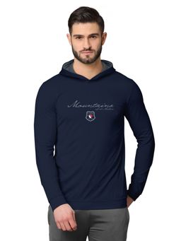 BULLMER - Trendy Front & Back Printed Full Sleeve Hooded Sweatshirts For Men Navy Blue