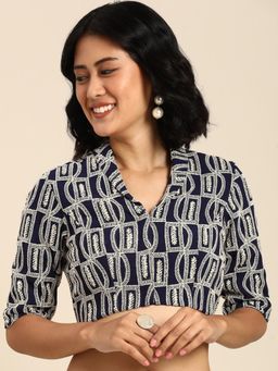 Ethnovog - Ready To Wear Dark Blue Georgette Embroidered Blouse