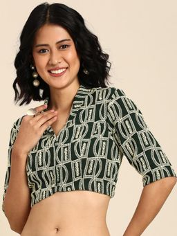 Ethnovog - Ready To Wear Mehendi Green Georgette Embroidered Blouse