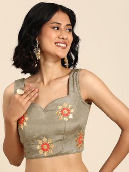 Ethnovog - Ready To Wear Grey Embroidered Chinon Blouse