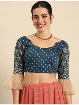 Ethnovog - Ready To Wear Blue Chanderi Embellished Art Silk Blouse
