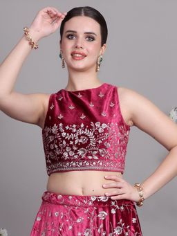 Ethnovog - Ready To Wear Chic Pink Velvet Embroidered Blouse