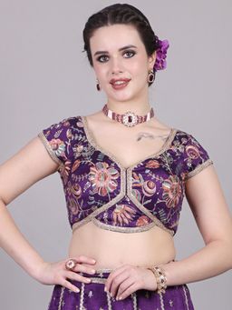 Ethnovog - Ready To Wear Style Diva Purple Art Silk Embroidered Blouse
