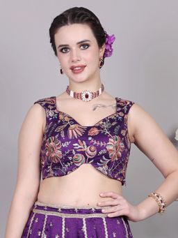 Ethnovog - Ready To Wear Style Diva Purple Art Silk Embroidered Blouse