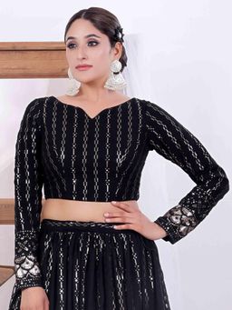 Ethnovog - Ready To Wear Black Georgette Embellished Boat Neck Blouse