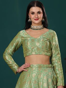 Ethnovog - Ready To Wear Green Jacquard Taffeta Blouse