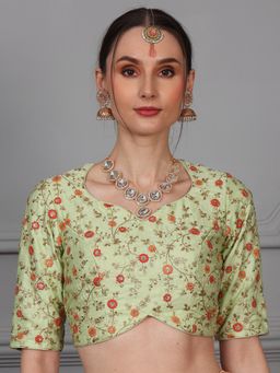 Ethnovog - Ready To Wear Green Art Silk Embroidered Blouse