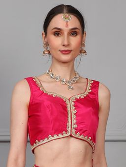 Ethnovog - Ready To Wear Pink Chanderi Sweetheart Neck Style Blouse