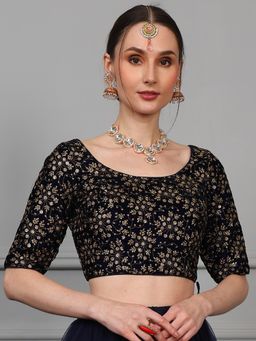 Ethnovog - Ready To Wear Navy Blue Velvet Embellished Blouse