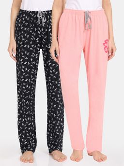 Zivame - Rosaline Bloom Fest Knit Cotton Pyjama Black Pink (Pack of 2)