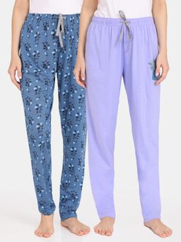 Zivame - Rosaline Bloom Fest Knit Cotton Pyjama Blue Purple (Pack of 2)