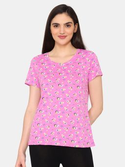 Zivame - Rosaline Bloom Fest Knit Cotton T-Shirt Pink