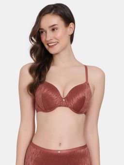 Zivame - Glaze Padded Wired 3-4th Coverage Lace Bra Cinnabar