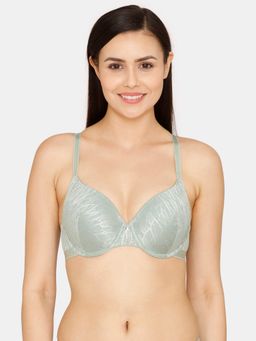 Zivame - Glaze Padded Wired 3-4th Coverage Lace Bra Granite Green