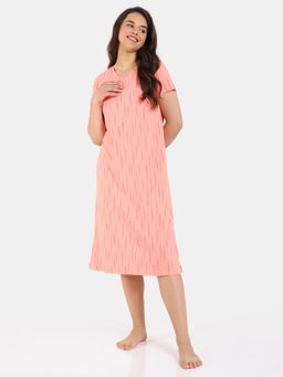 Zivame - Peeking Barks Knit Cotton Mid Length Nightdress Peach Nector