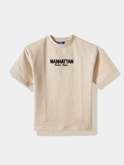 R&B - Beige Textured Regular Boys T-Shirt
