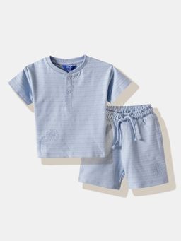 R&B - Blue Woven Regular Boys T-Shirt With Shorts