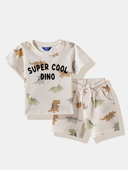 R&B - Ivory Graphic Print Regular Boys T-Shirt And Shorts