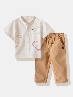 R&B - Ivory Embroidery Regular Boys Shirt With Pant