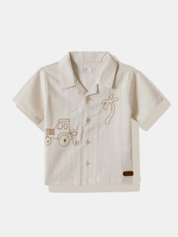 R&B - Ivory Embroidered Regular Boys Shirt