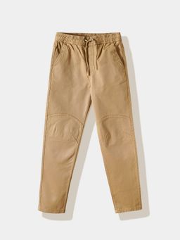 R&B - Beige Plain Regular Boys Casual Trouser