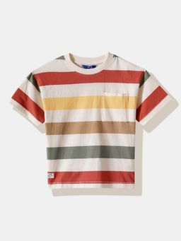 R&B - Cream Striped Regular Boys T-Shirt