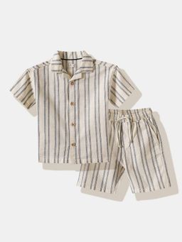 R&B - Ivory Stripes Regular Boys Shirt With Shorts