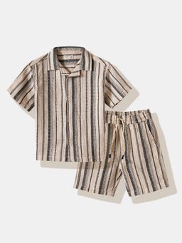 R&B - Beige Stripes Regular Boys Shirt With Shorts