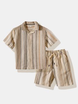 R&B - Brown Stripes Relaxed Boys Shirt With Shorts