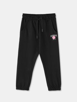 R&B - Black Printed Regular Girls Joggers