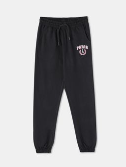 R&B - Black Printed Regular Girls Joggers