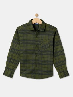 R&B - Olive Green Checks Regular Boys Shirt