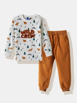 R&B - White Graphic Print Relaxed Boys Top And Joggers