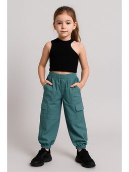 AWW HUNNIE - Black Ribbed Sleeveless Crop Top With Cargo Pants