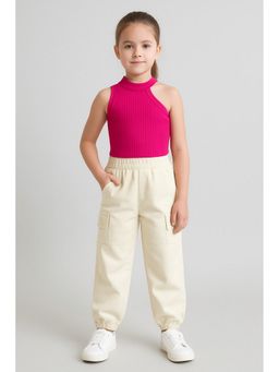 AWW HUNNIE - Pink Ribbed Sleeveless Crop Top With Cargo Pants