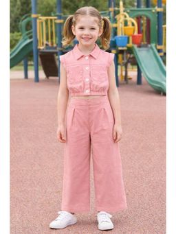 AWW HUNNIE - Pink Cotton Sleeveless Solid Co-Ord Set