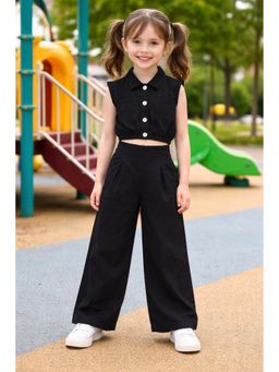 AWW HUNNIE - Black Cotton Sleeveless Solid Co-Ord Set